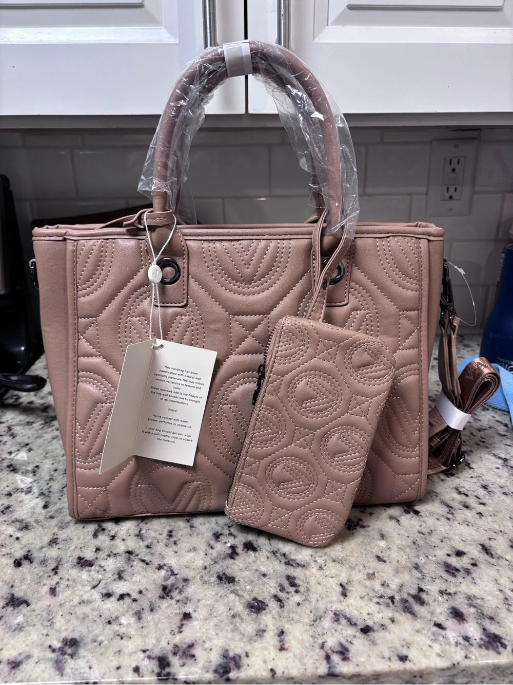Valentino Orlandi Large Quilted Tote Bag + Matching Wallet Set – Taupe NWT
